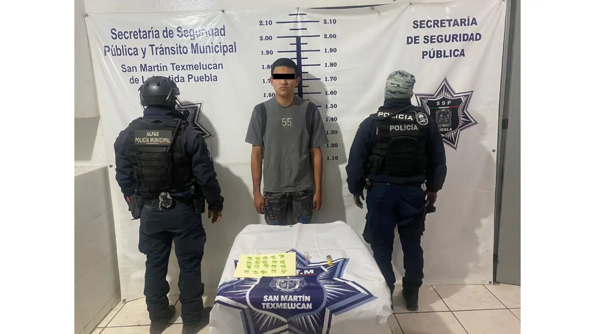 La SSP de San Martín Texmelucan aseguro a un masculino por consumo y posible venta y distribución de droga