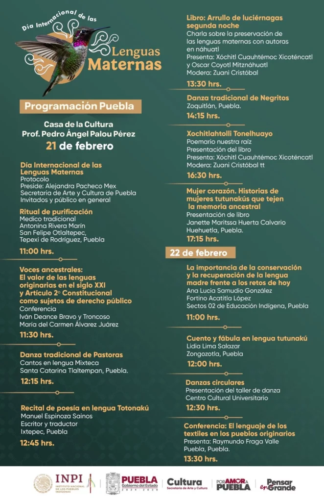 El Gobierno de Puebla tendrá actividades por el Día de la Lengua Materna.
