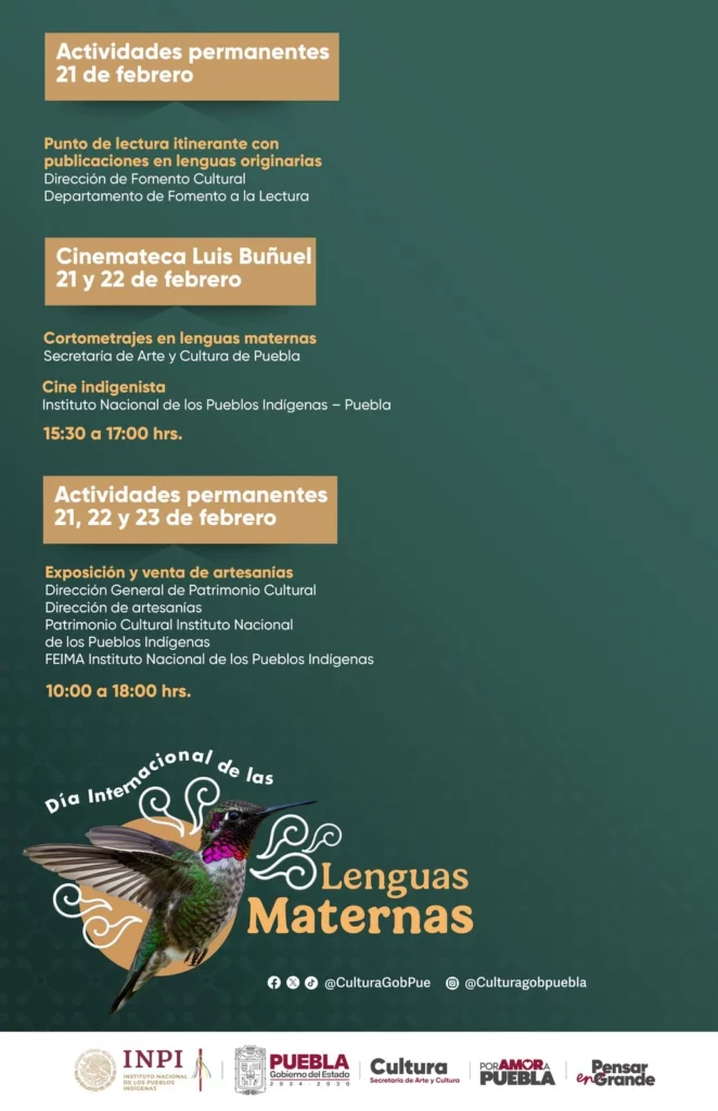 El fin de semana, el Gobierno de Puebla tendrá actividades por el Día de la Lengua Materna.