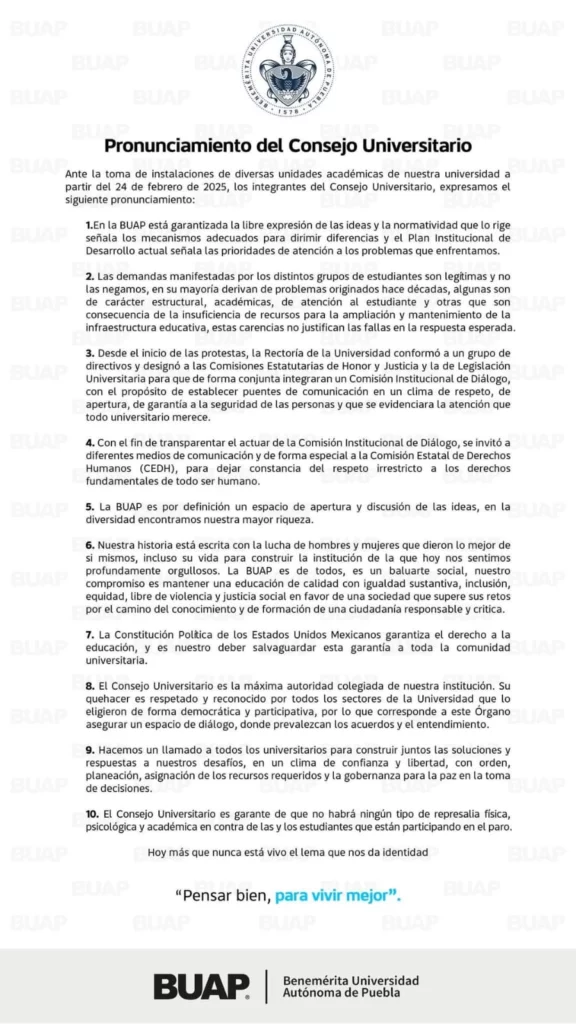 La BUAP determinó después realizar una consulta sobre el paro académico.