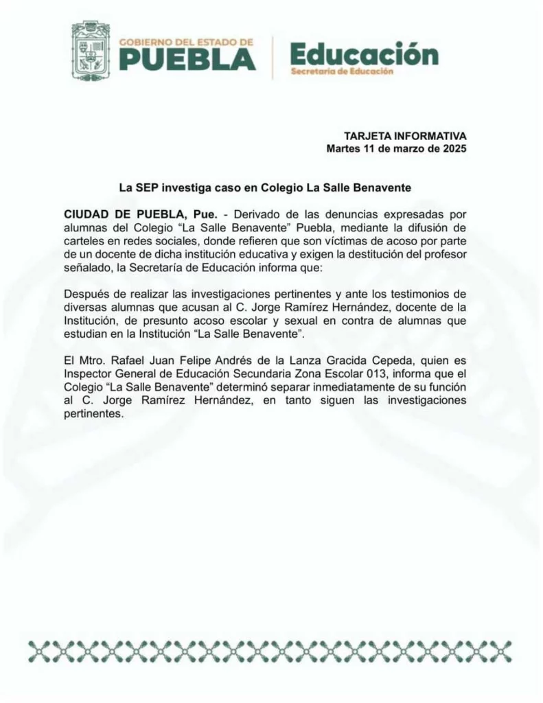 Ya separaron del cargo al maestro de La Salle Benavente por señalamientos de acoso en su contra.