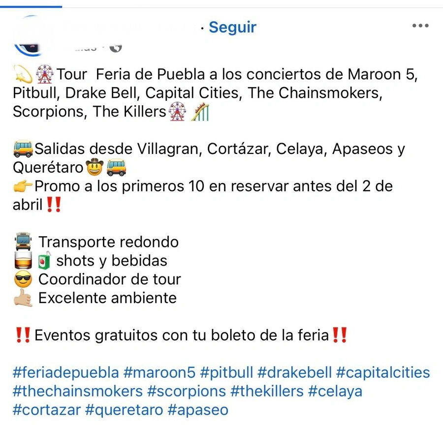 Una de las agencias de viajes que ofrecen recorridos a la Feria de Puebla saldrá desde Querétaro.