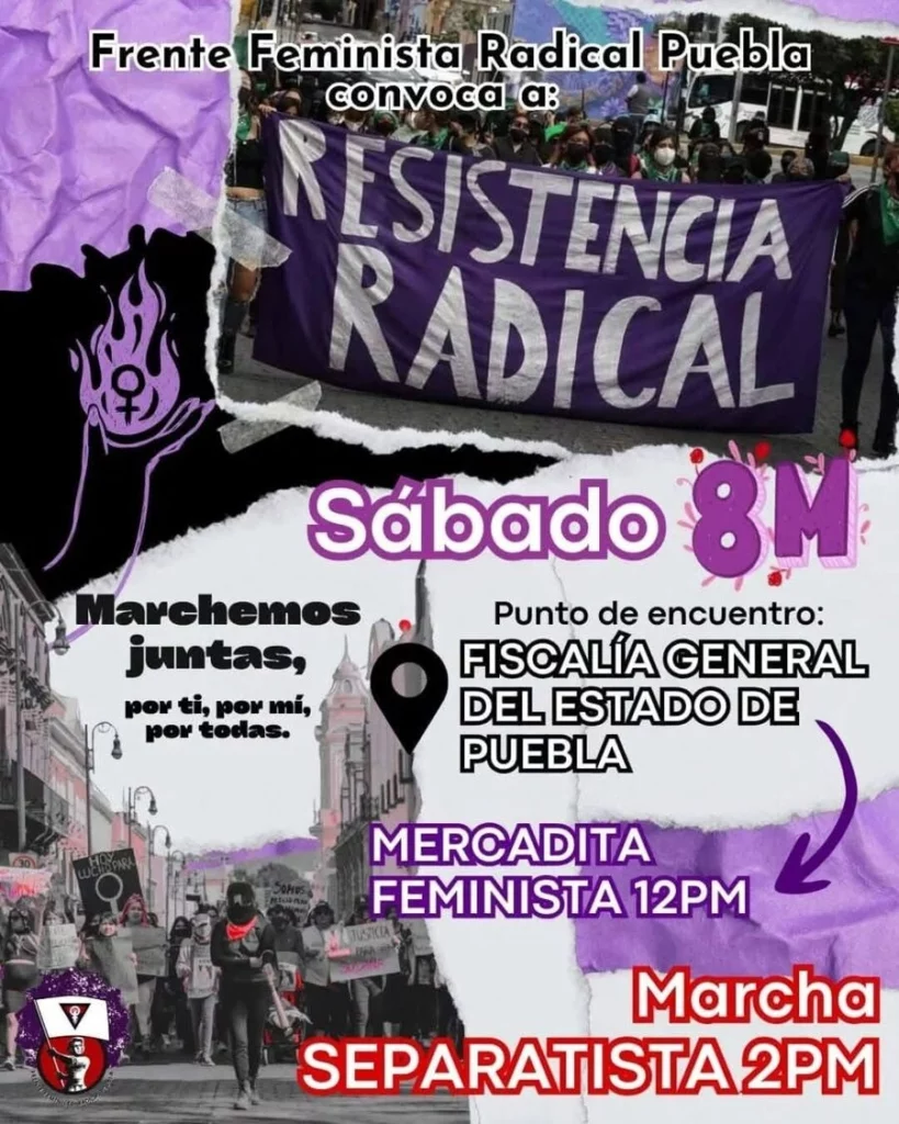 El contingente de feministas radicales se congregará en la Fiscalía General del Estado donde se llevará a cabo la Mercadona Feminista a las 12:00 horas.  