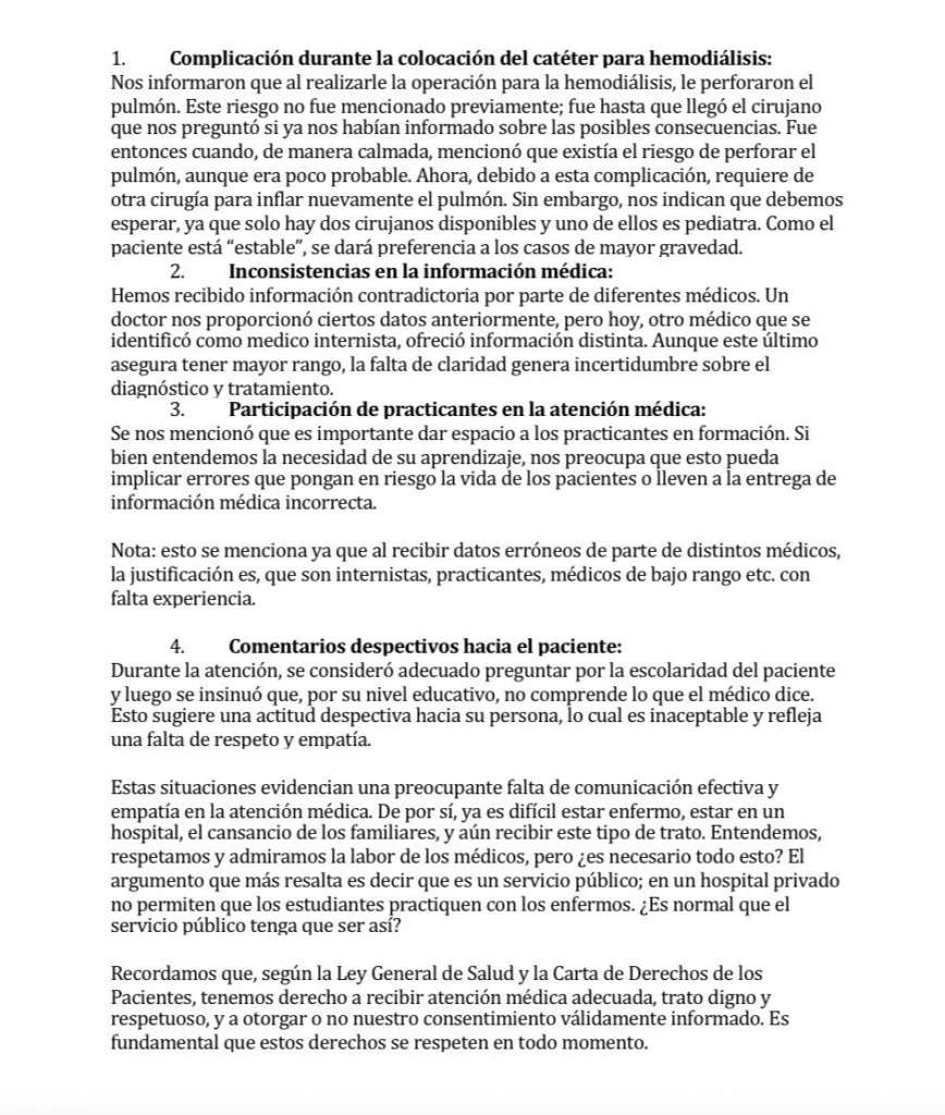 La familia de un paciente denunció que en el IMSS La Margarita le perforaron un pulmón a su papá.