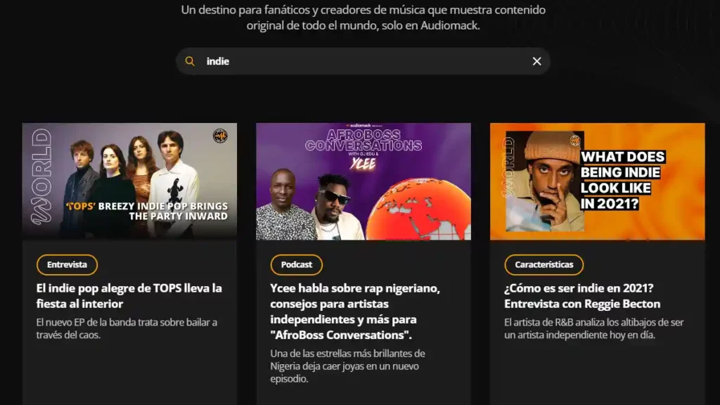 Artistas sugeridos por audiomack.
