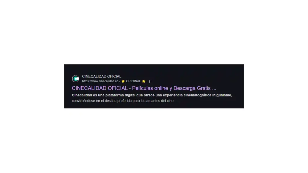Resultado en Google de la plataforma Cinecalidad.