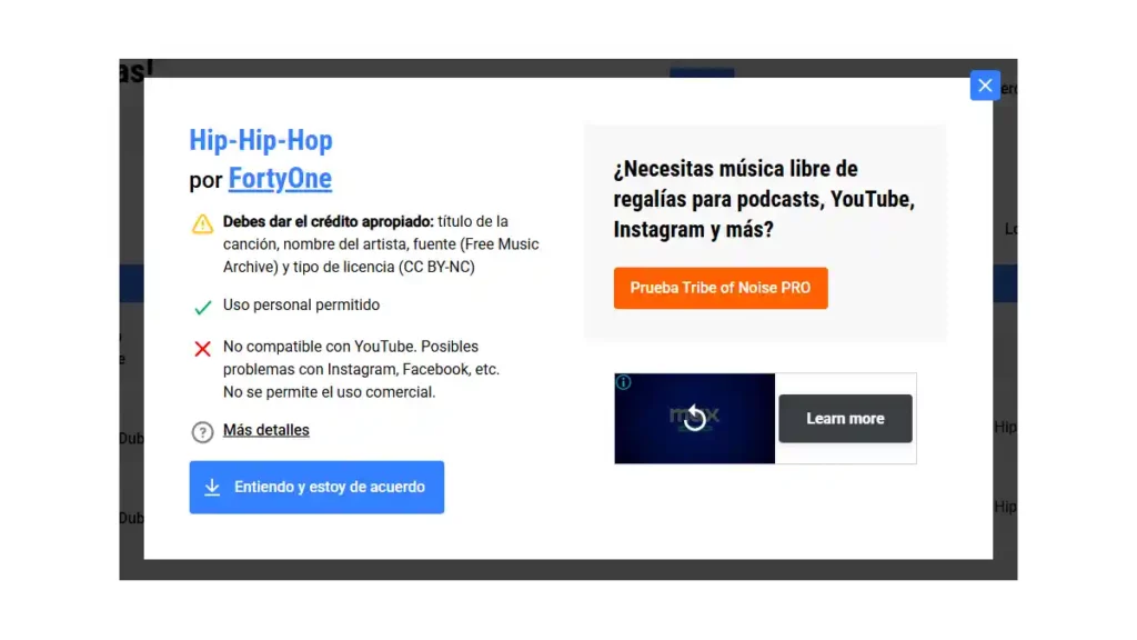 Información relacionada con la descarga de un contenido de la plataforma FMA.