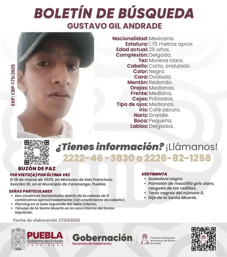 Gustavo Gil Andrade es uno de los ejecutados en la zona de Los Fuertes en Puebla.