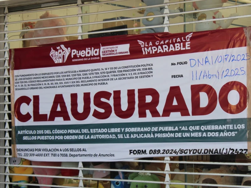 Suman 16 tiendas chinas clausuradas y 3 mdp en productos decomisados en Puebla