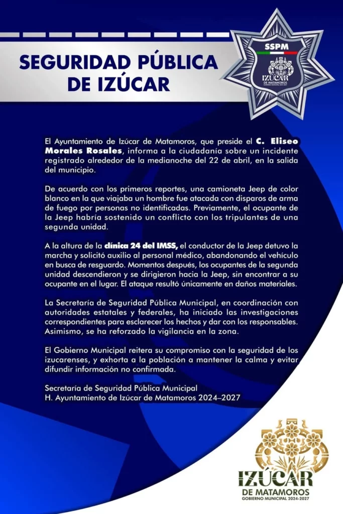 El Ayuntamiento rechazó que levantaran a una mujer en Izúcar de Matamoros.
