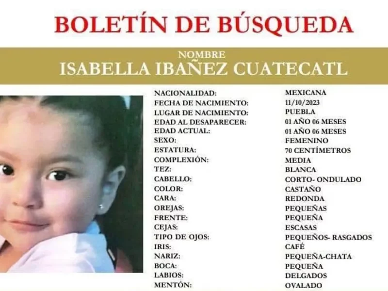 La niña Isabella Ibáñez fue sustraída del Centro de Convivencia Familiar en Puebla