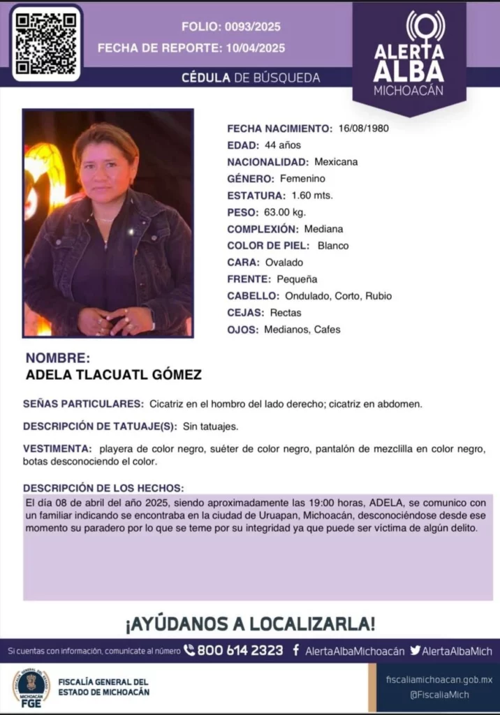 La poblana hallada muerta en Michoacán fue reportada como desaparecida el 8 de abril. 