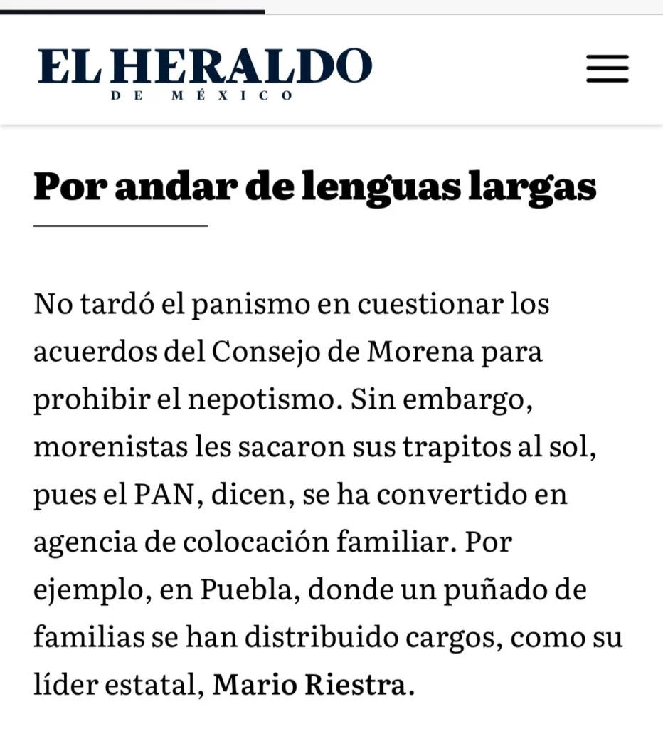 El fin de semana el Consejo Nacional de Morena estableció que el nepotismo queda estrictamente prohibido dentro del movimiento y que, a partir de ya, no pueden andarse heredando los cargos entre familiares.