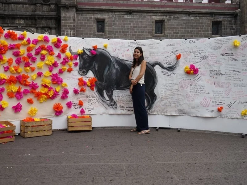 Instalan mural contra la tauromaquia en el zócalo de Puebla  