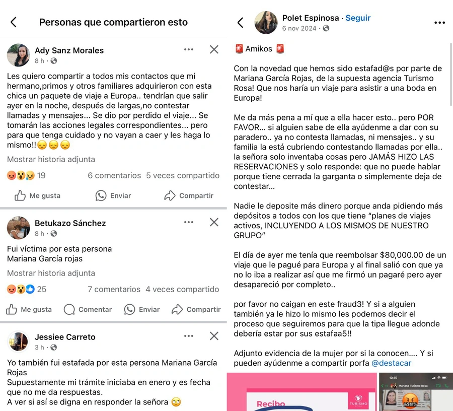 Al menos cinco familias acusan a Mariana de fraude con un viaje a Europa.