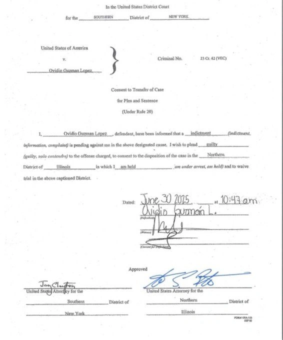 La Fiscalía de Nueva York retiró los cargos por narcotráfico contra Ovidio Guzmán López.