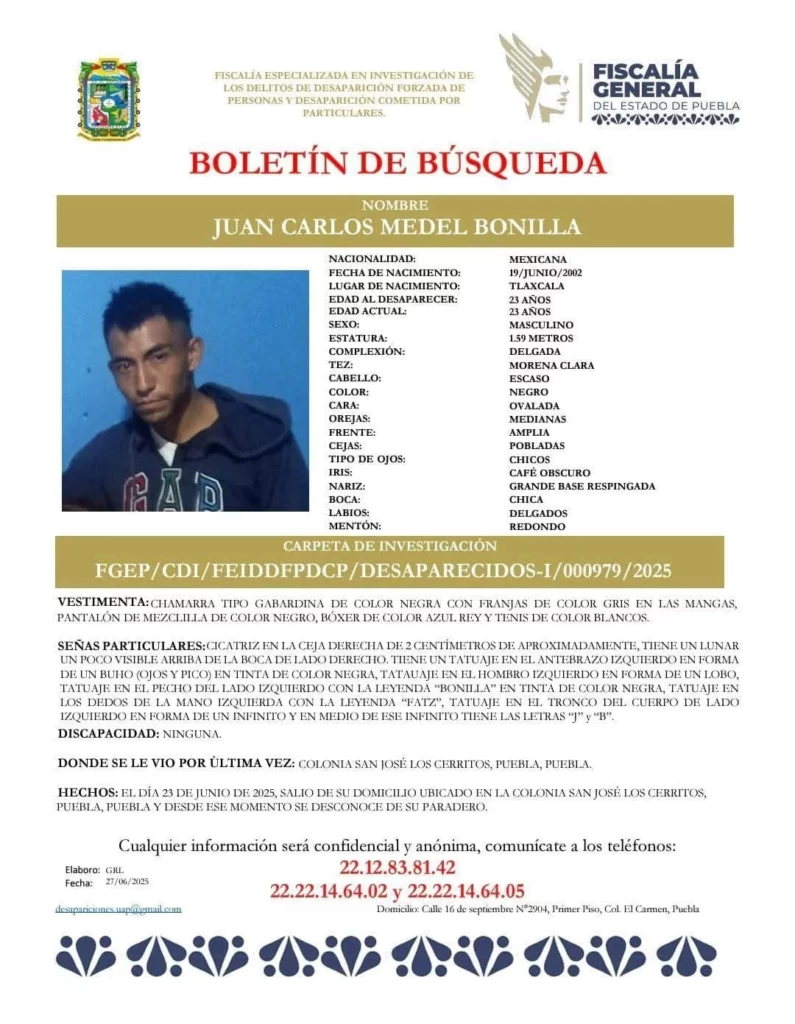 Uno de los dos cadáveres de San José Los Cerritos es de Juan Carlos Medel, desaparecido el 23 de junio.