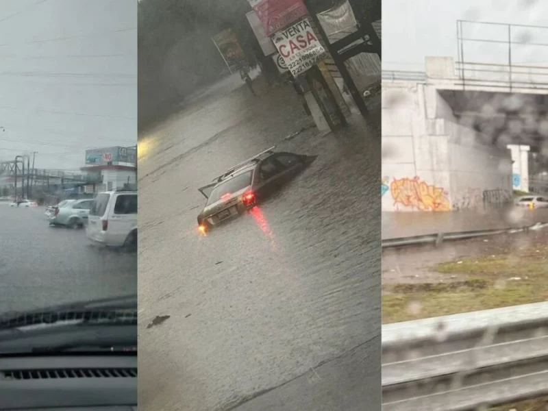 Decenas de autos bajo el agua y calles inundadas deja tromba en Puebla