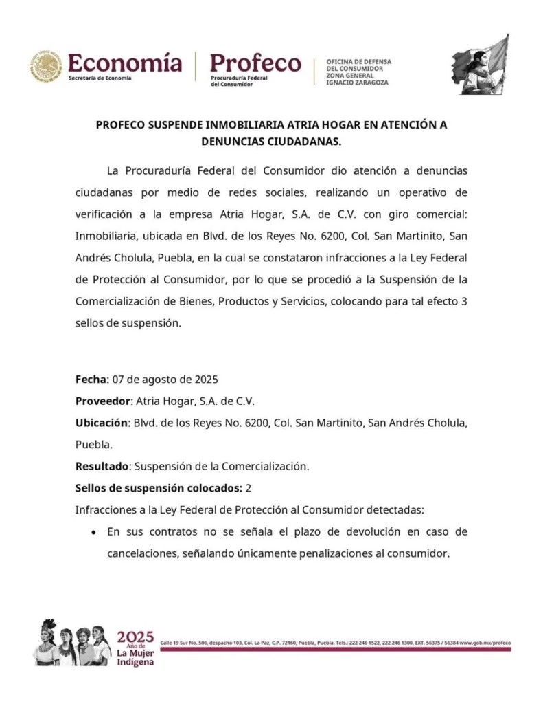 Por presunto incumplimiento de contrato, la Profeco clausuró Atria.