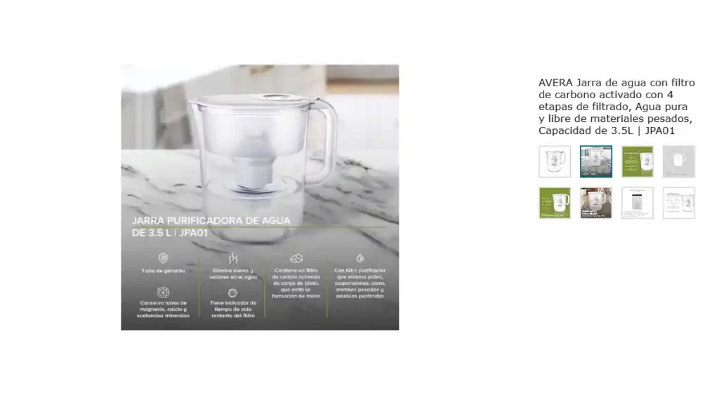Jarra purificadora de agua de la marca Avera.