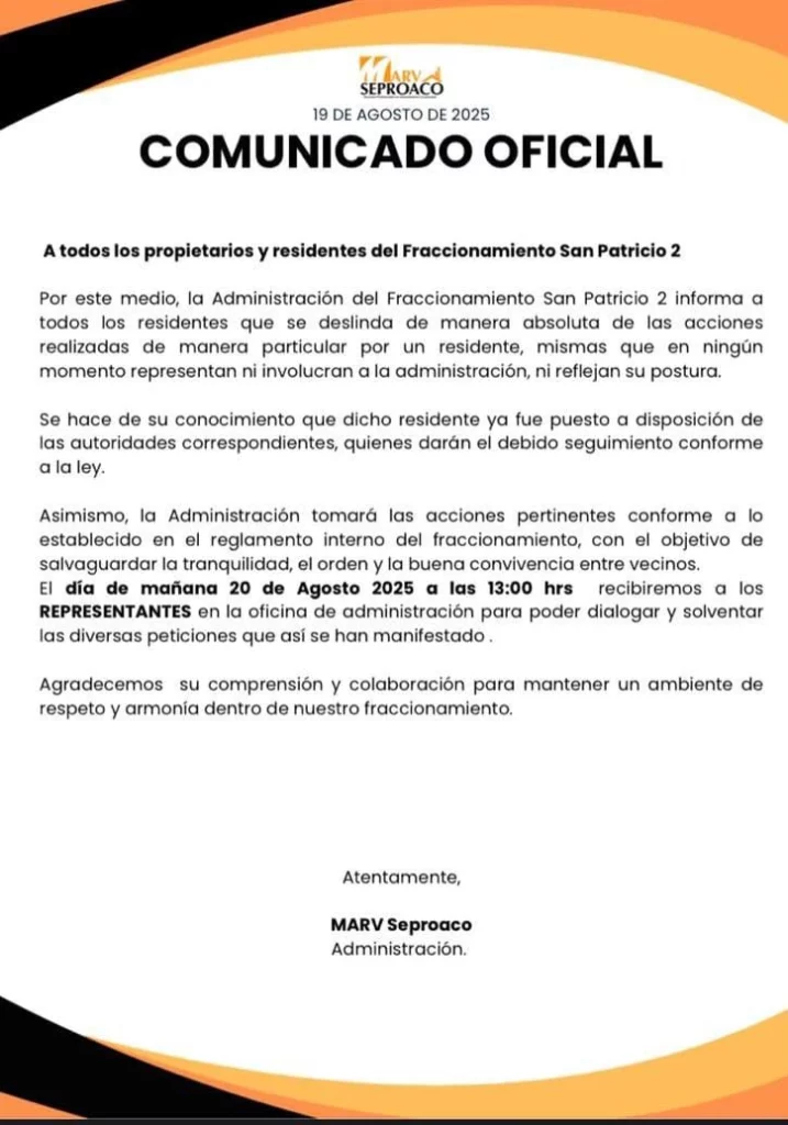La administración del fraccionamiento San Patricio 2 se deslinda del acoso que sufrieron los niños.  