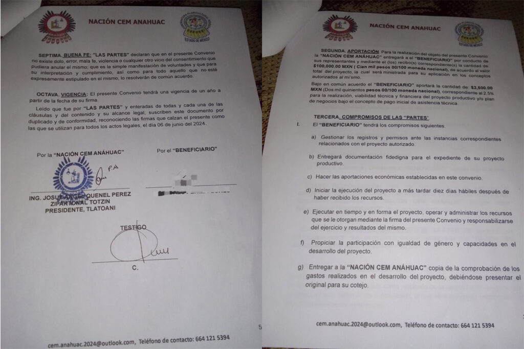 Parte de los documentos que la supuesta gestora les hizo firmar a sus víctimas.