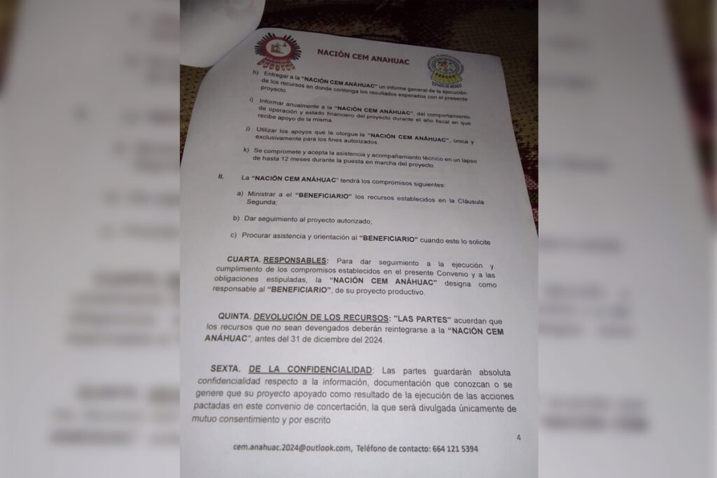 Uno de los documentos de la supuesta organización Nación CEM Anáhuac.