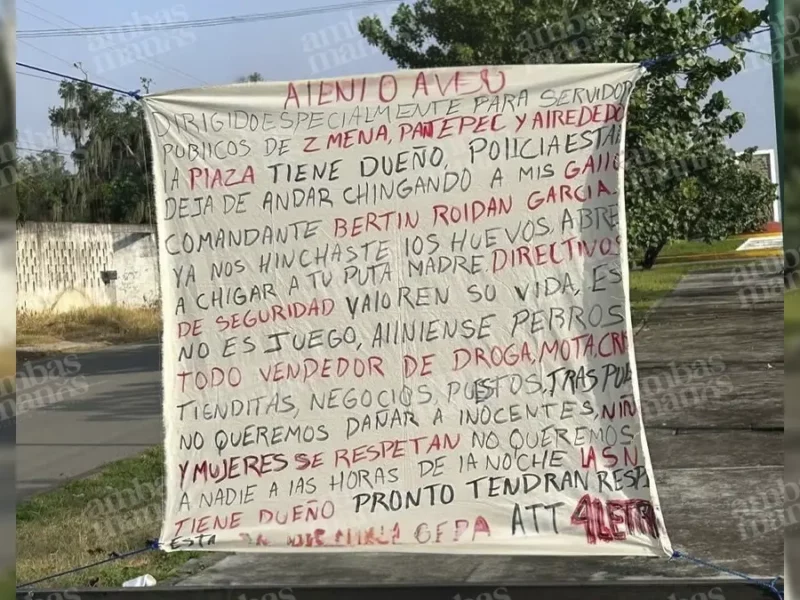 Dejan mantas con amenazas a comandante de la Policía Estatal en Francisco Z. Mena