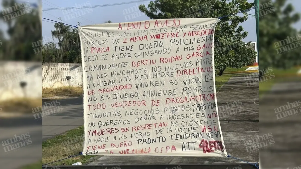 Dejan mantas con amenazas a comandante de la Policía Estatal en Francisco Z. Mena