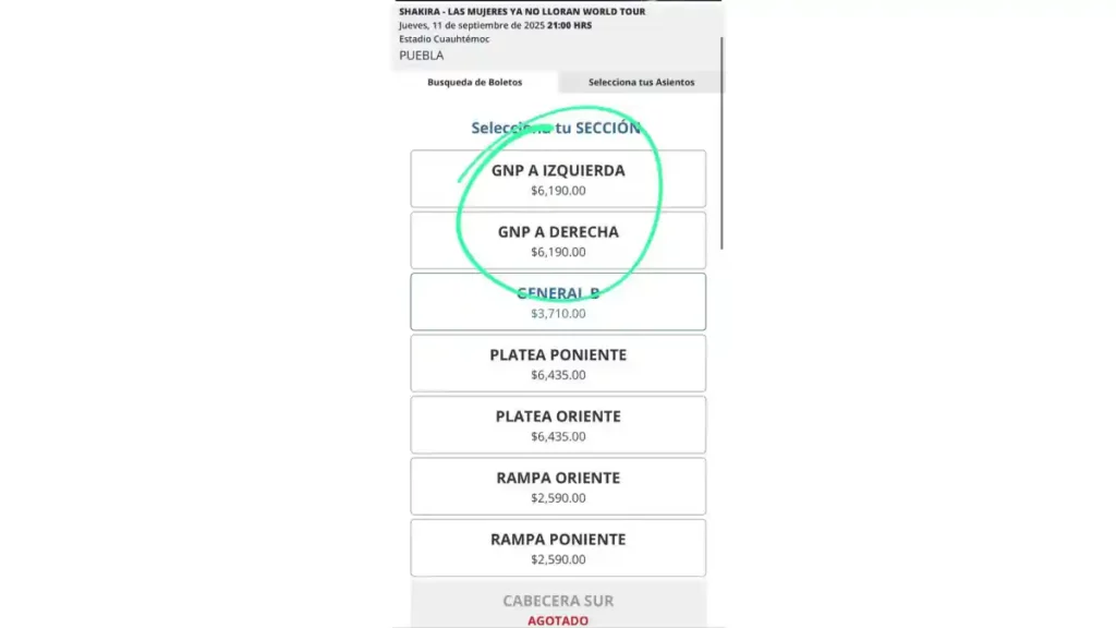 Precios normales para el concierto de Shakira del 11 de septiembre en Puebla.