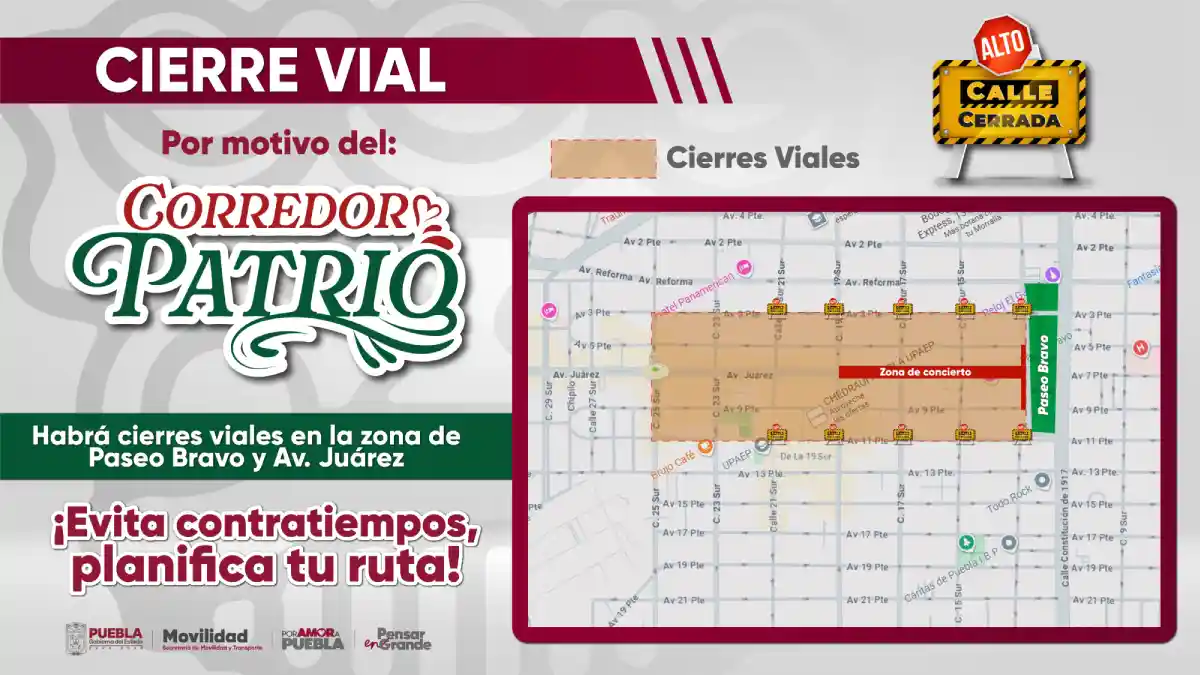 Cierres viales y medidas de movilidad por Corredor Patrio 2025.