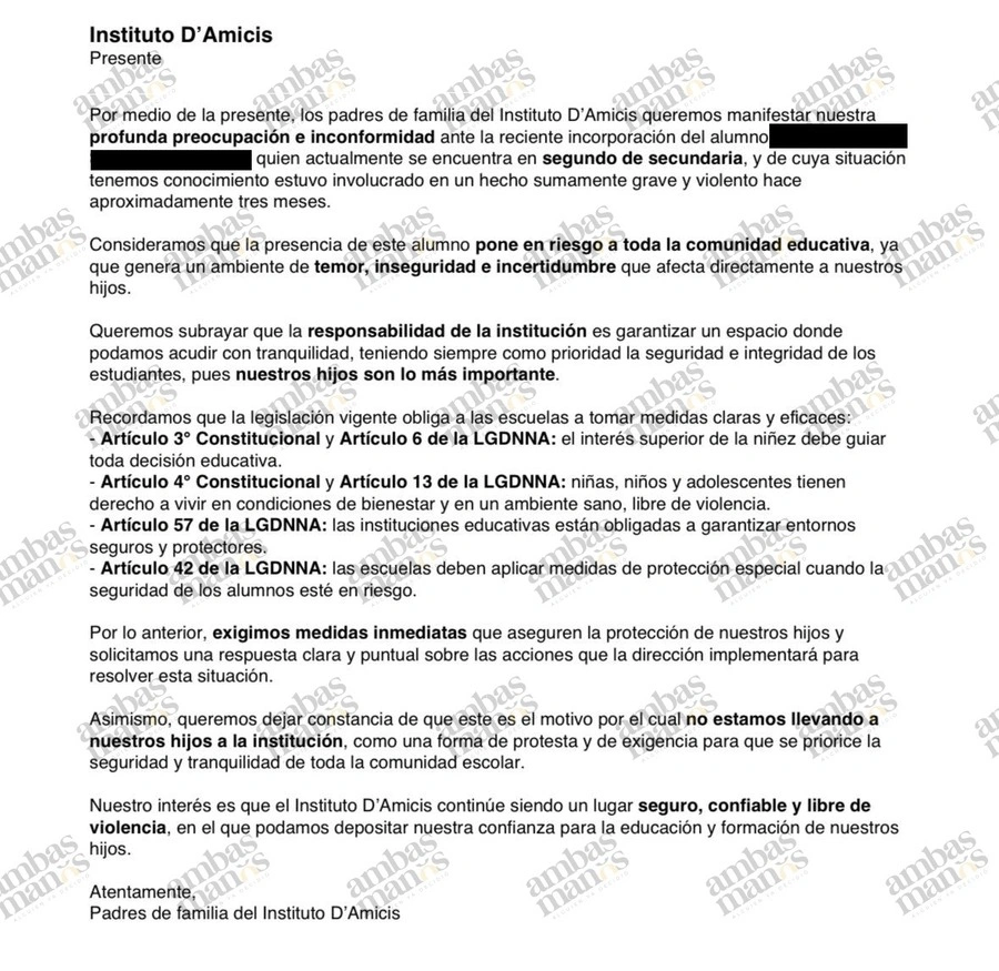Los padres de familia de D’Amicis protestaron contra el homicida de Natalia Andrade.