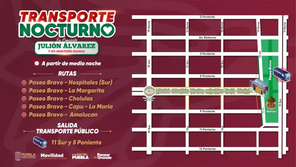 Rutas de transporte público en concierto de Julión Álvarez.