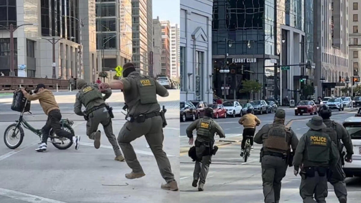 VIDEO: Repartidor en bicicleta huye de redada del ICE en Chicago  