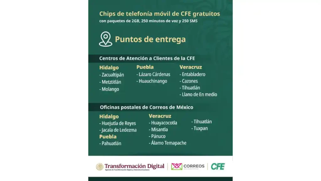 Información de los chips que entregará la CFE en Puebla.