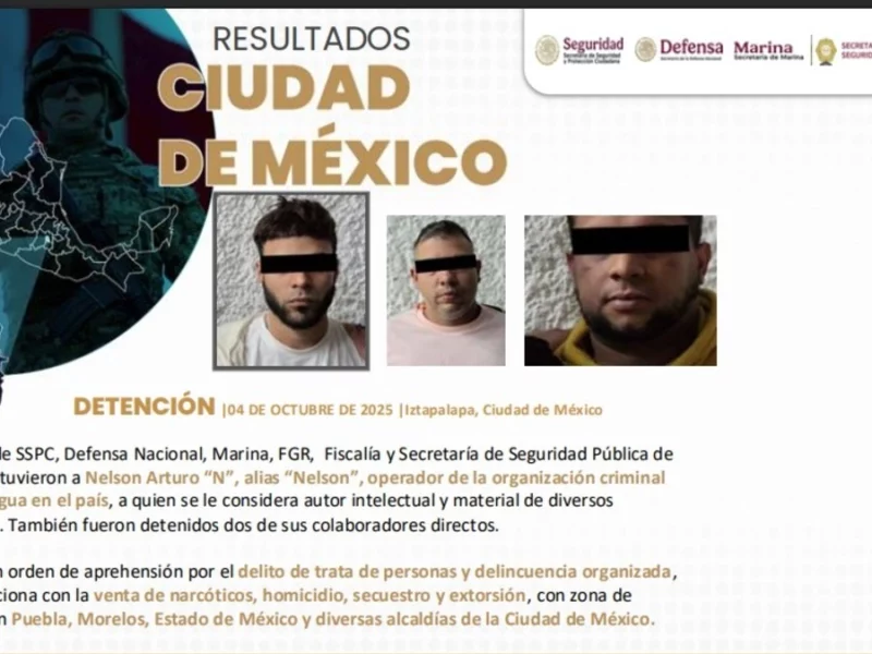 Caen cabecilla y dos más del “Tren de Aragua”, organización delictiva que opera en Puebla 
