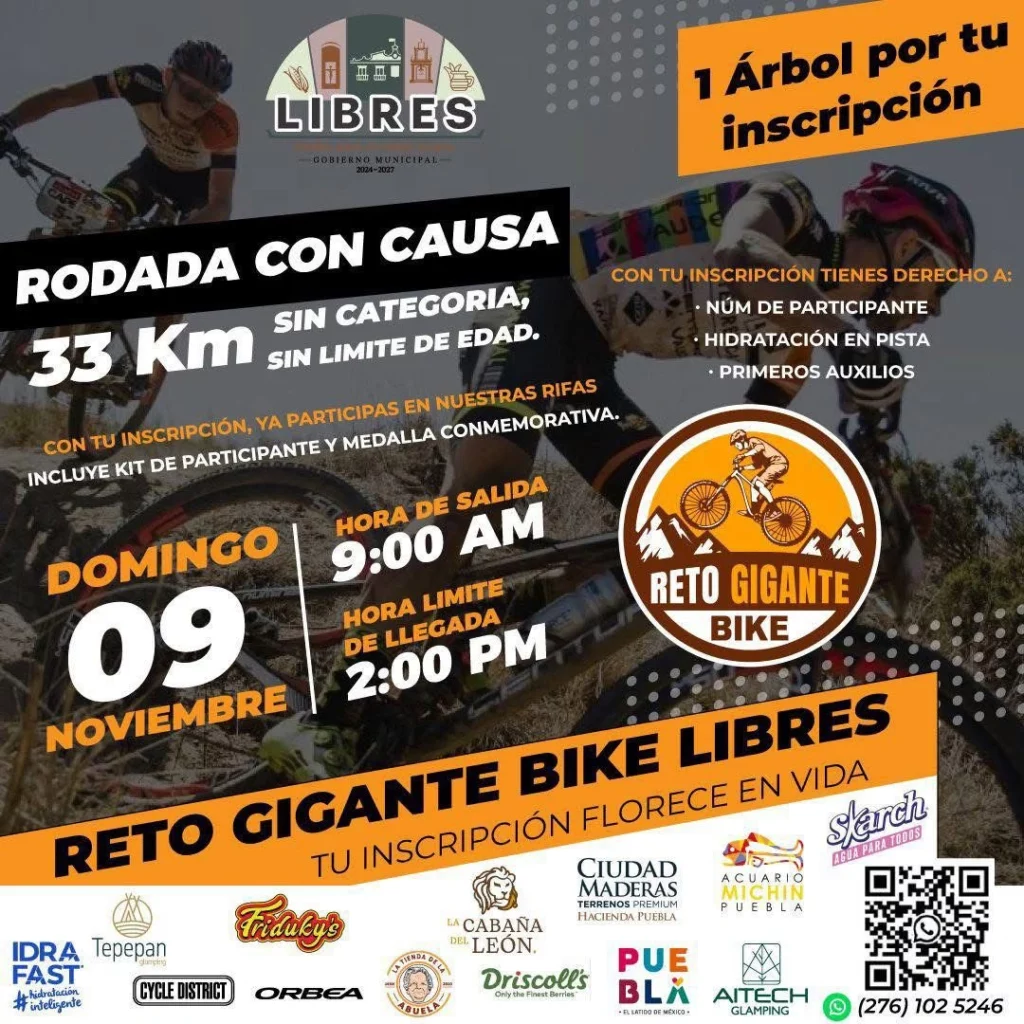 En el municipio de Libres realizarán la Rodada Reto Gigante Bike que tiene como objetivo reforestar el bosque de la zona tras sufrir un terrible incendio.