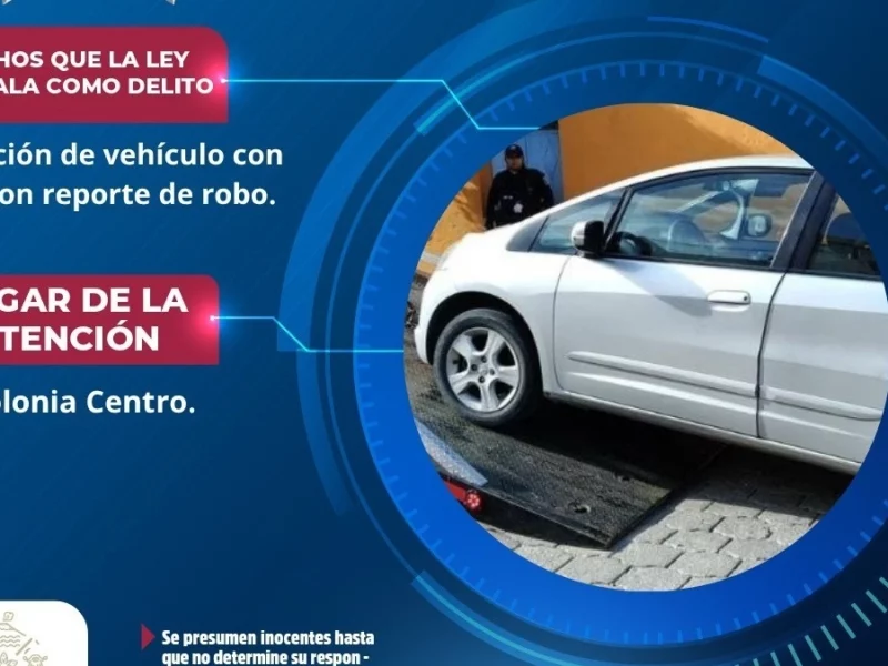 Policía de Atlixco asegura vehículo con placas reportadas como robadas