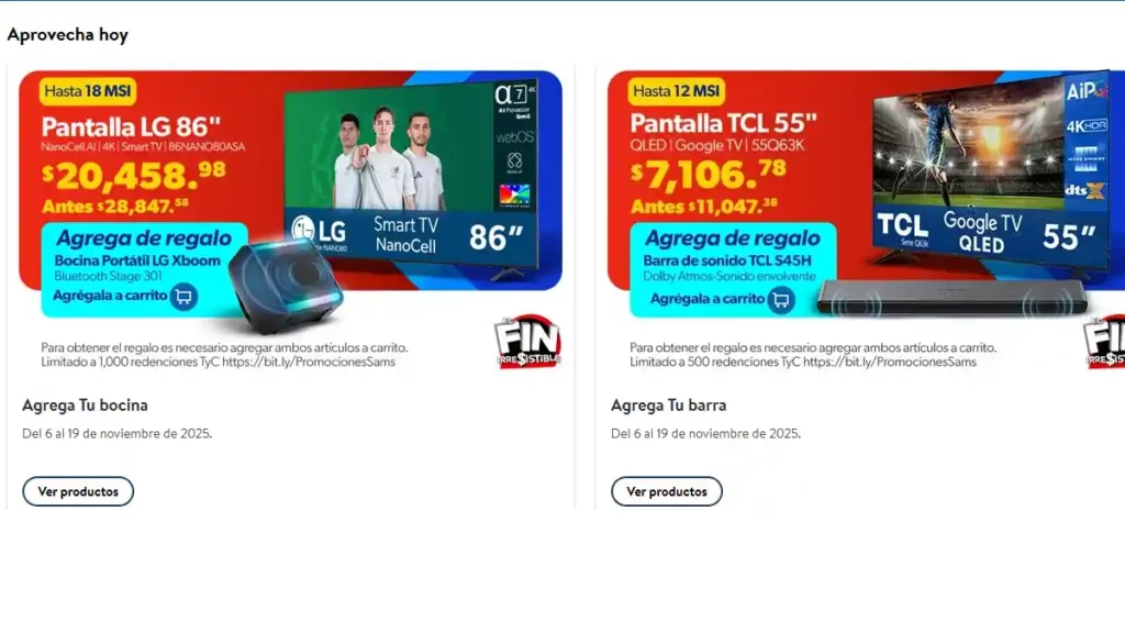 Promociones de pantallas que tiene Sams.