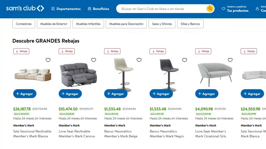 Sala y Love Seat reclinable disponiebles en la tienda Sams.