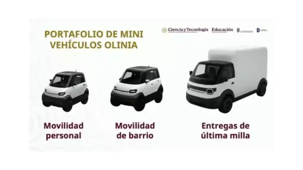 Imagen con los tres modelos de los vehículos eléctricos Olinia.