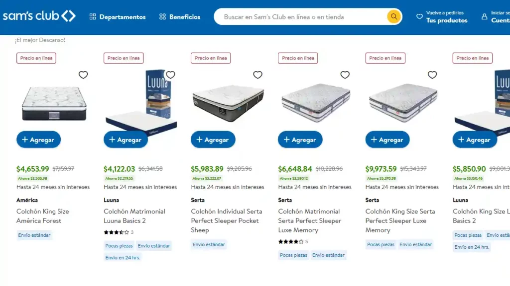 Colchones de diferentes marcas que puedes comprar en Sam´s Club.