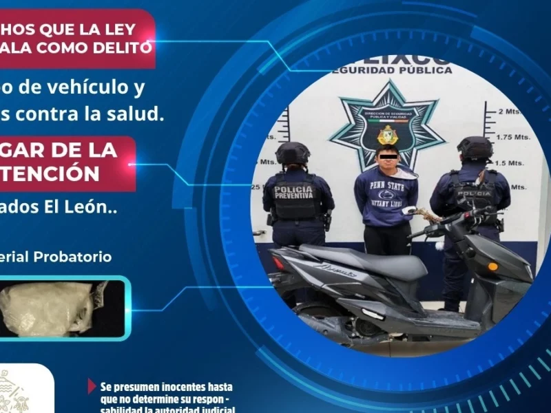 Secretaría de Seguridad de Atlixco detiene a hombre por robo de motocicleta
