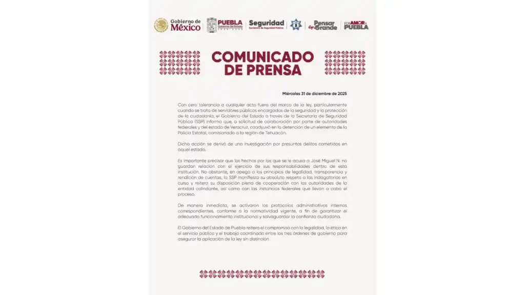 Comunicado de la SSP sobre la detención del marino retirado José Miguel S. H.