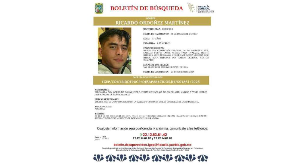 Boletín de búsqueda de Ricardo Ordoñez Martínez