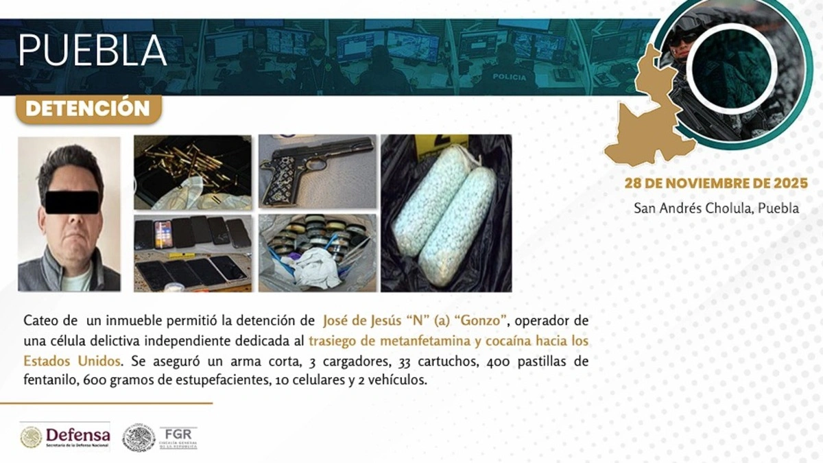 Cayó en Puebla “El Gonzo”, traficaba metanfetamina y cocaína a Estados Unidos  