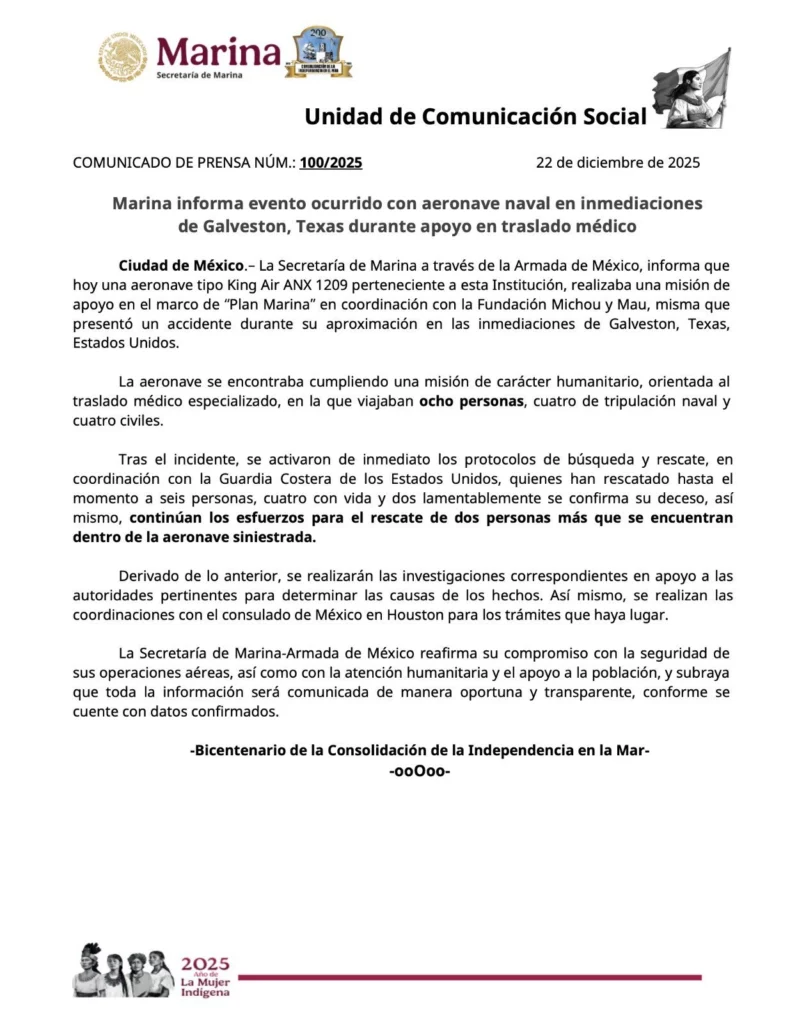 Una aeronave la Marina de México se desplomó en costas de Texas, esto durante un vuelo para apoyar a la fundación Michou y Mau.