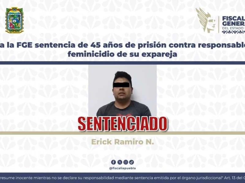 Dan 45 años de prisión a expolicía que asesinó a su esposa en Puebla