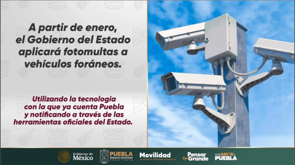 Será en enero cuando el Gobierno de Puebla aplicará a vehículos con placas de otros estados las fotomultas.
