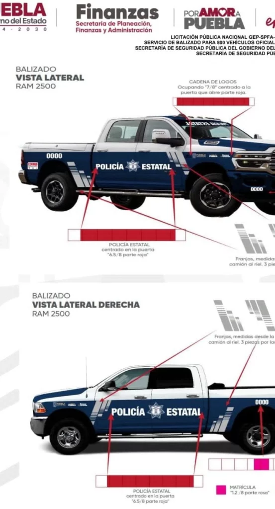 Las patrullas de color guinda que compró el exgobernador Miguel Barbosa Huerta cambiarán su diseño.